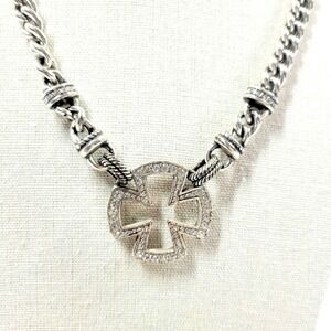 Brighton Chunky Silver Tone Maltese Cross Necklace Reversible Rhinestone NWT